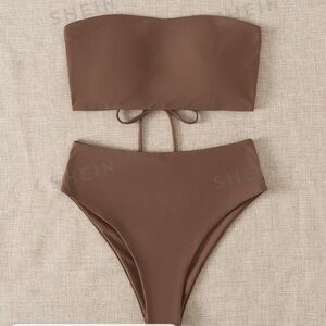 Shein Coffee Brown Strapless Bikini Set